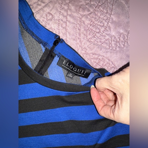 Eloquii Blue and Black Striped Long Sleeve Dress - Picture 8 of 15